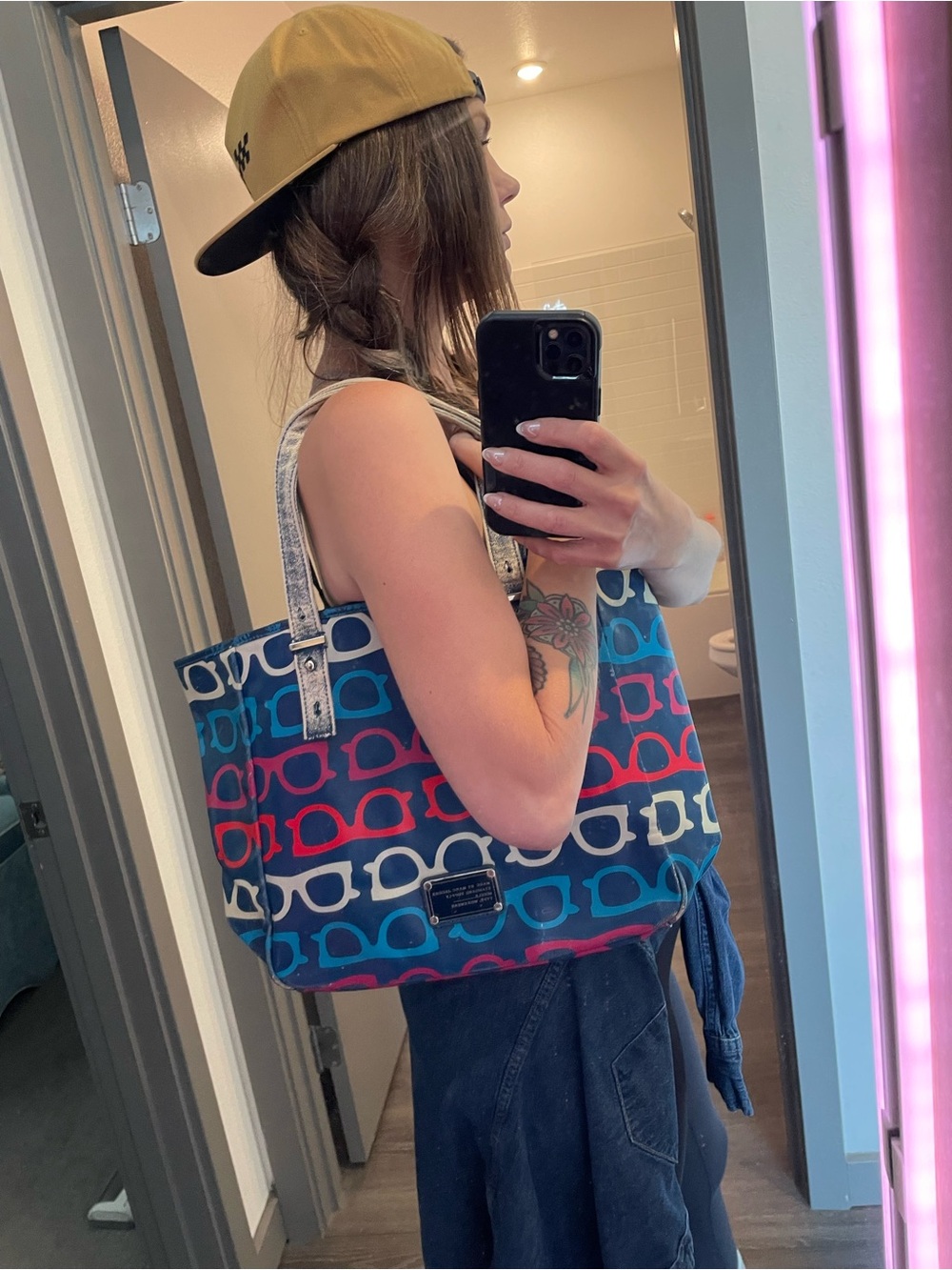 Red white and Blue Patterned Tote Bag with Pink & White Accents MARC JACOBS